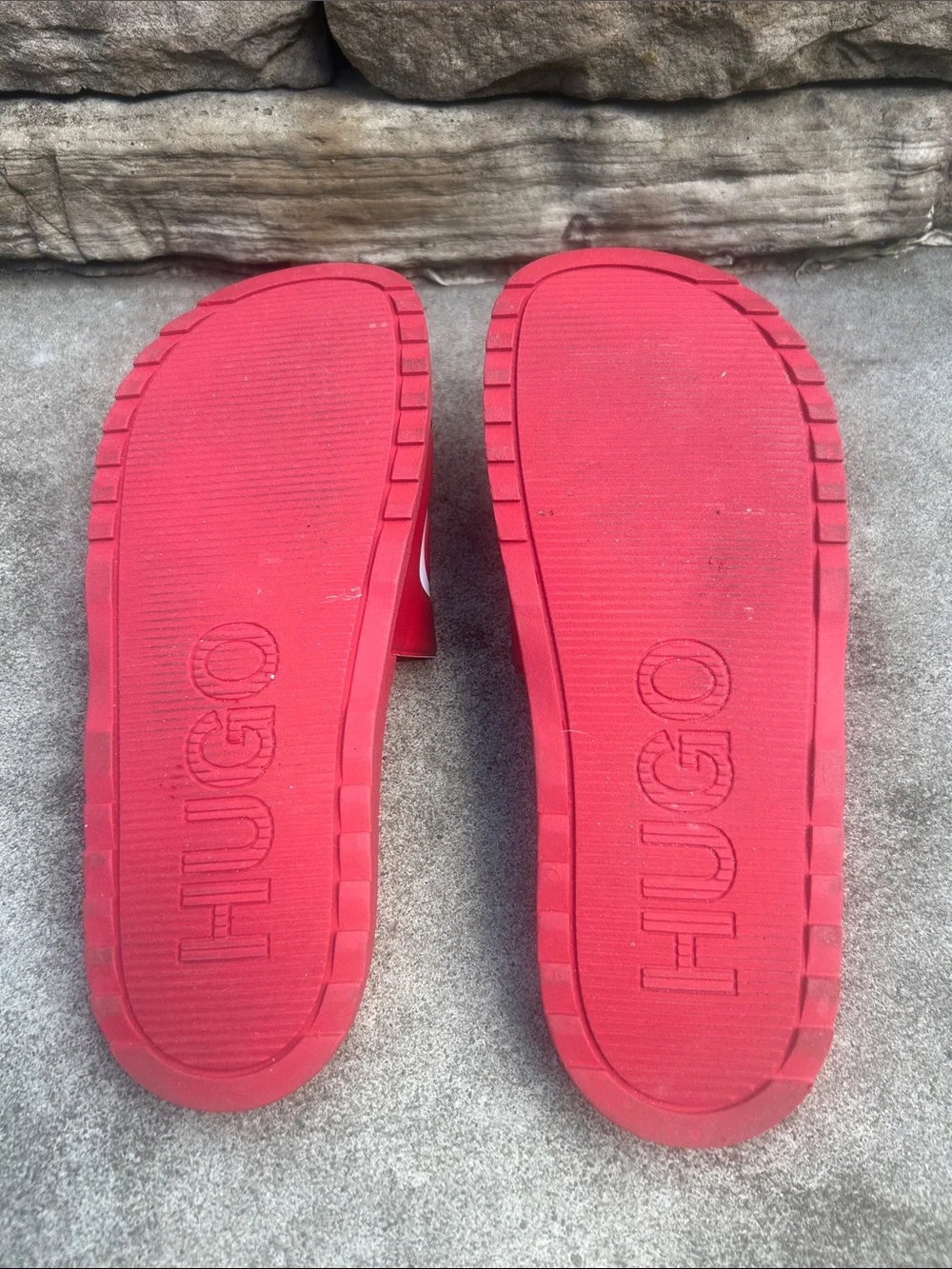 HUGO Red and Black Logo Slide Sandals